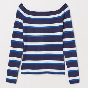H&M Off-The-Shoulder Navy, White & Blue Striped Top size Large